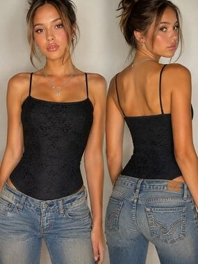 Hollister Black Lace Bodysuit | Adjustable Straps | Size Small